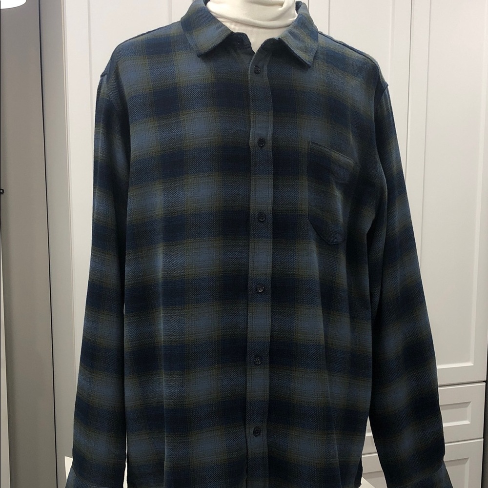 Bootlegger Men's XXL Flannel Plaid Button-Down Shirt - Blue & Olive Tan
